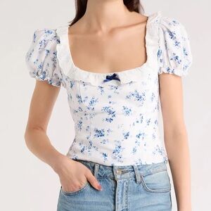 NWT REFORMATION Alice Lace Trim Puff Sleeve Crop Top!